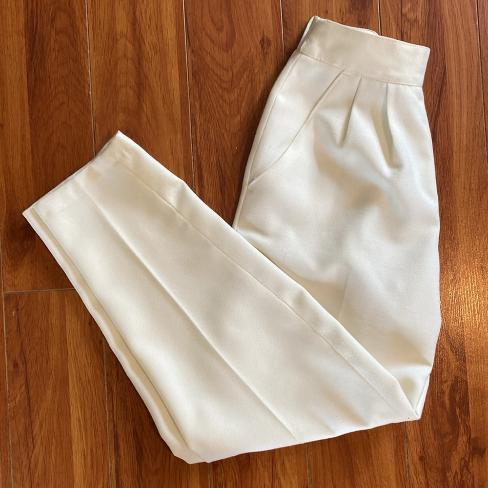 Elegant Cream High-Waisted Vintage Trousers
